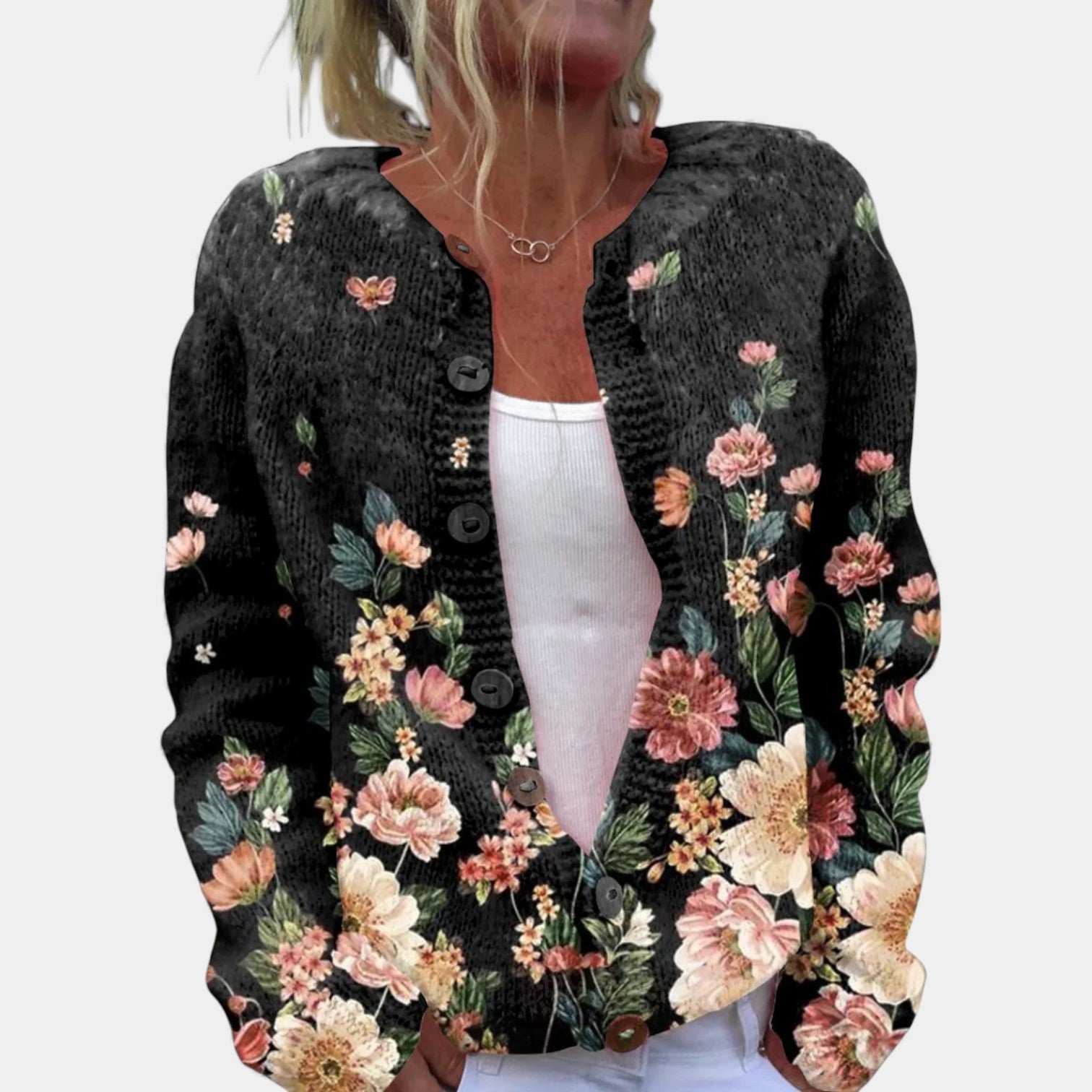 MADDISON - ART PRINT BUTTONED SWEATER